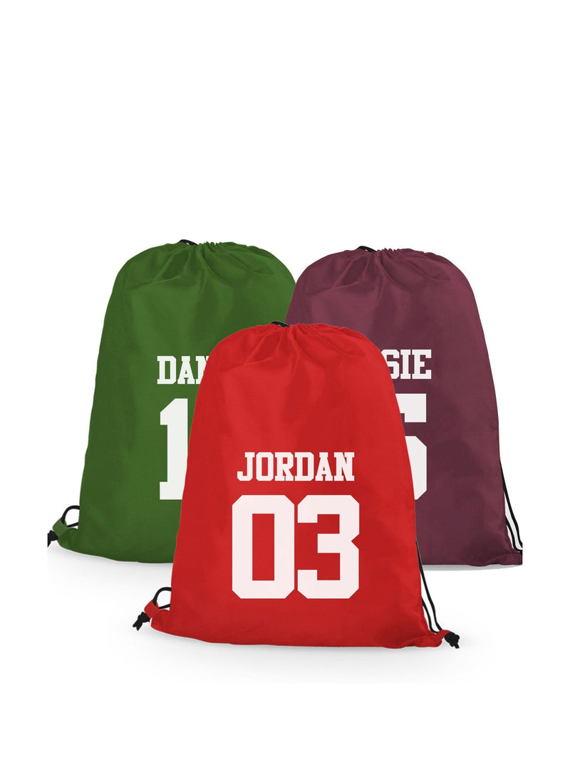 Personalised surname number drawstring bag 11L, imported from the UK