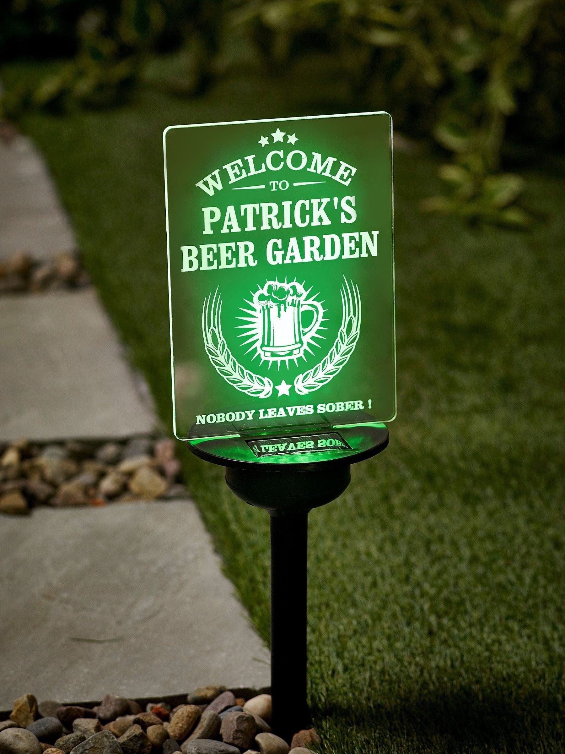 Loveabode personalised beer garden stake sign (British brand)