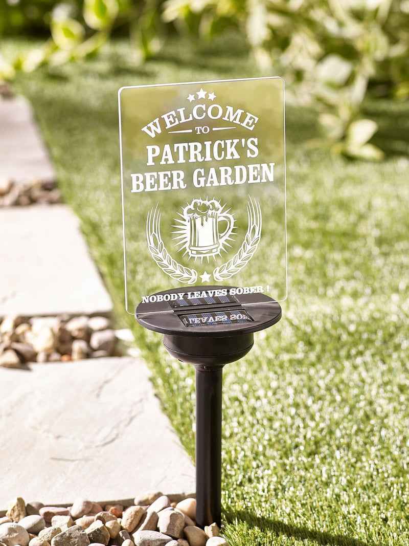 Loveabode personalised beer garden stake sign (British brand)