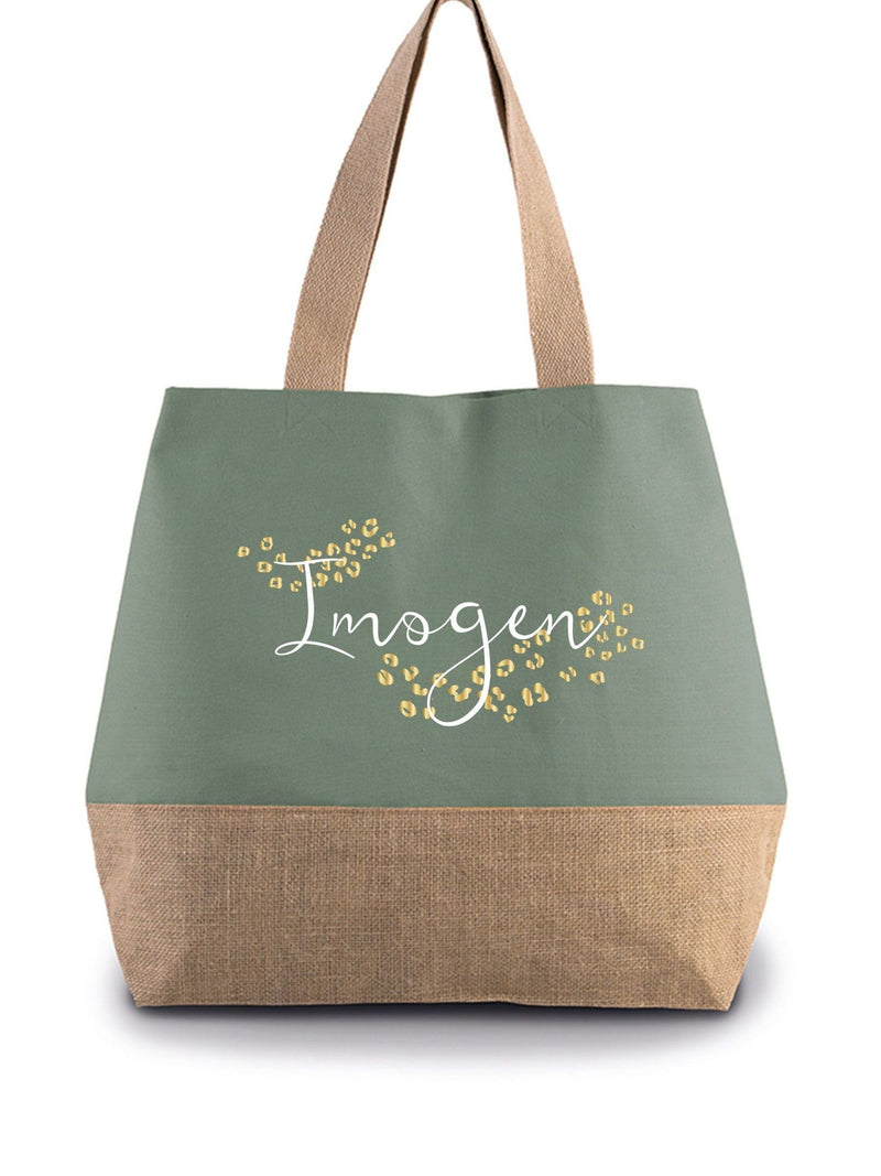 Sage green personalised jute bag, UK version