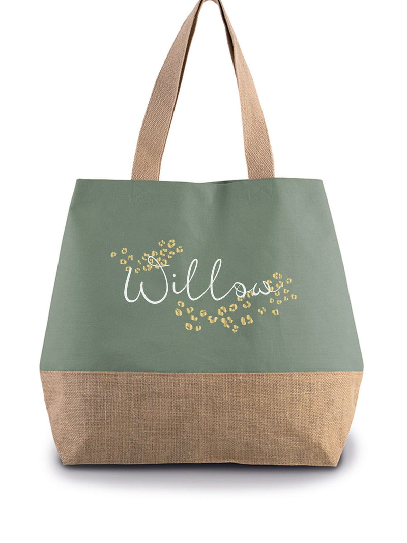 Sage green personalised jute bag, UK version