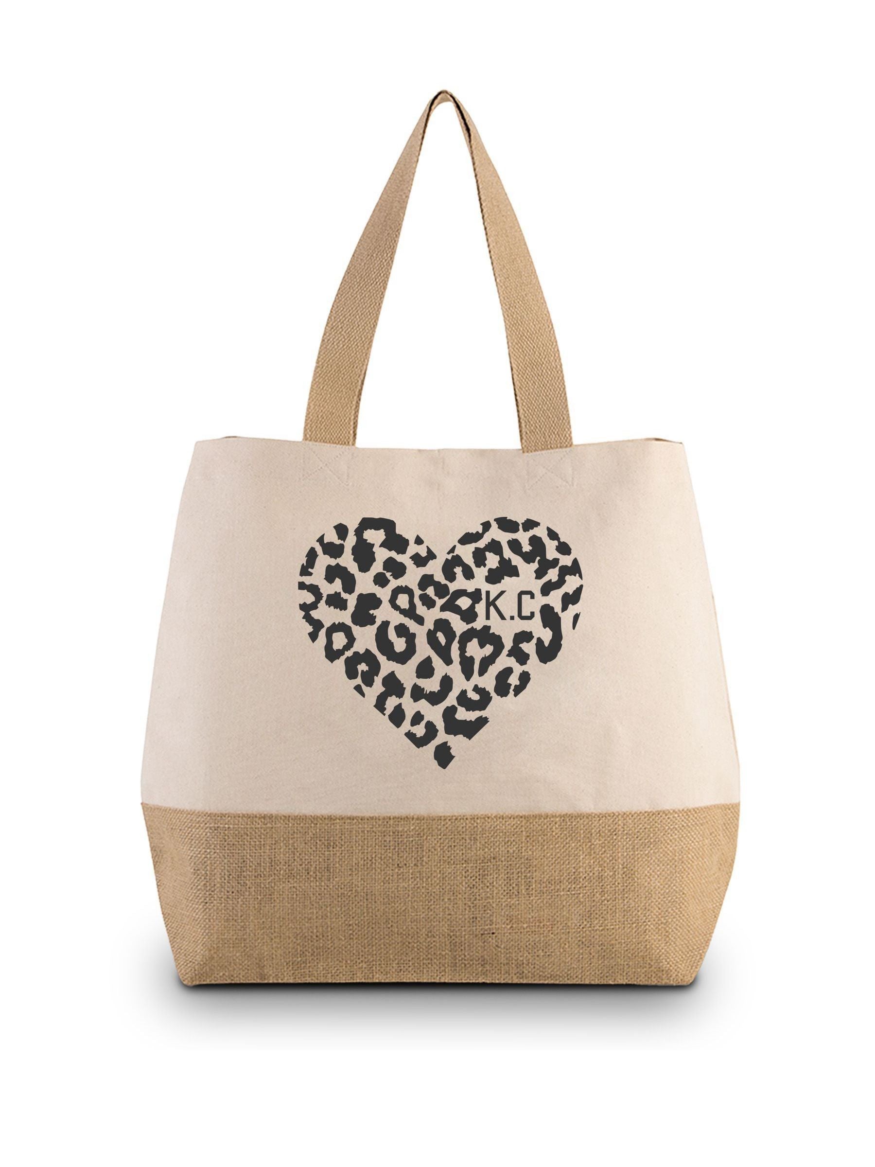 Personalised leopard print jute bag 30 litre capacity (British brand)
