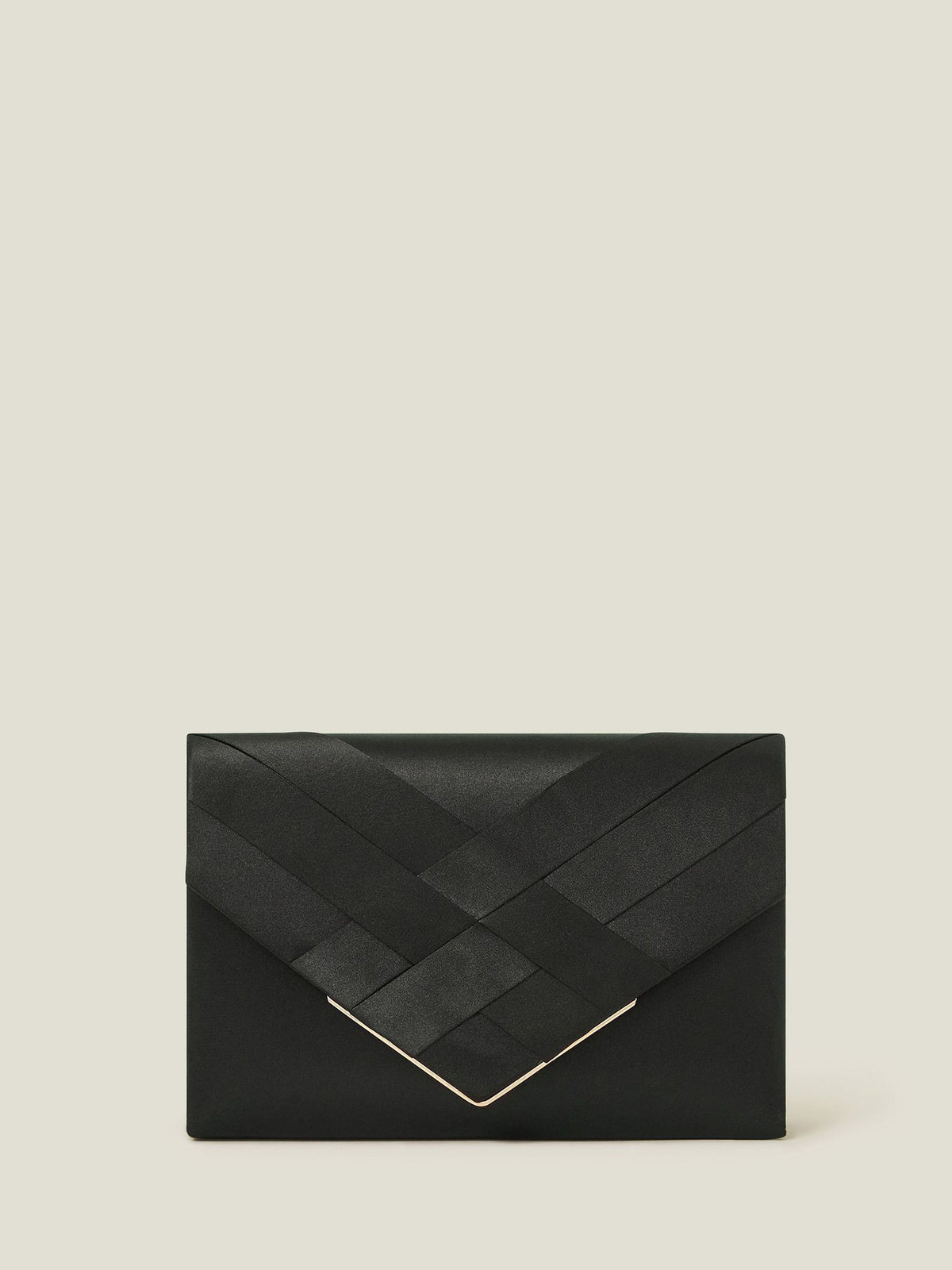 Accessorize black woven satin envelope clutch bag (British brand)
