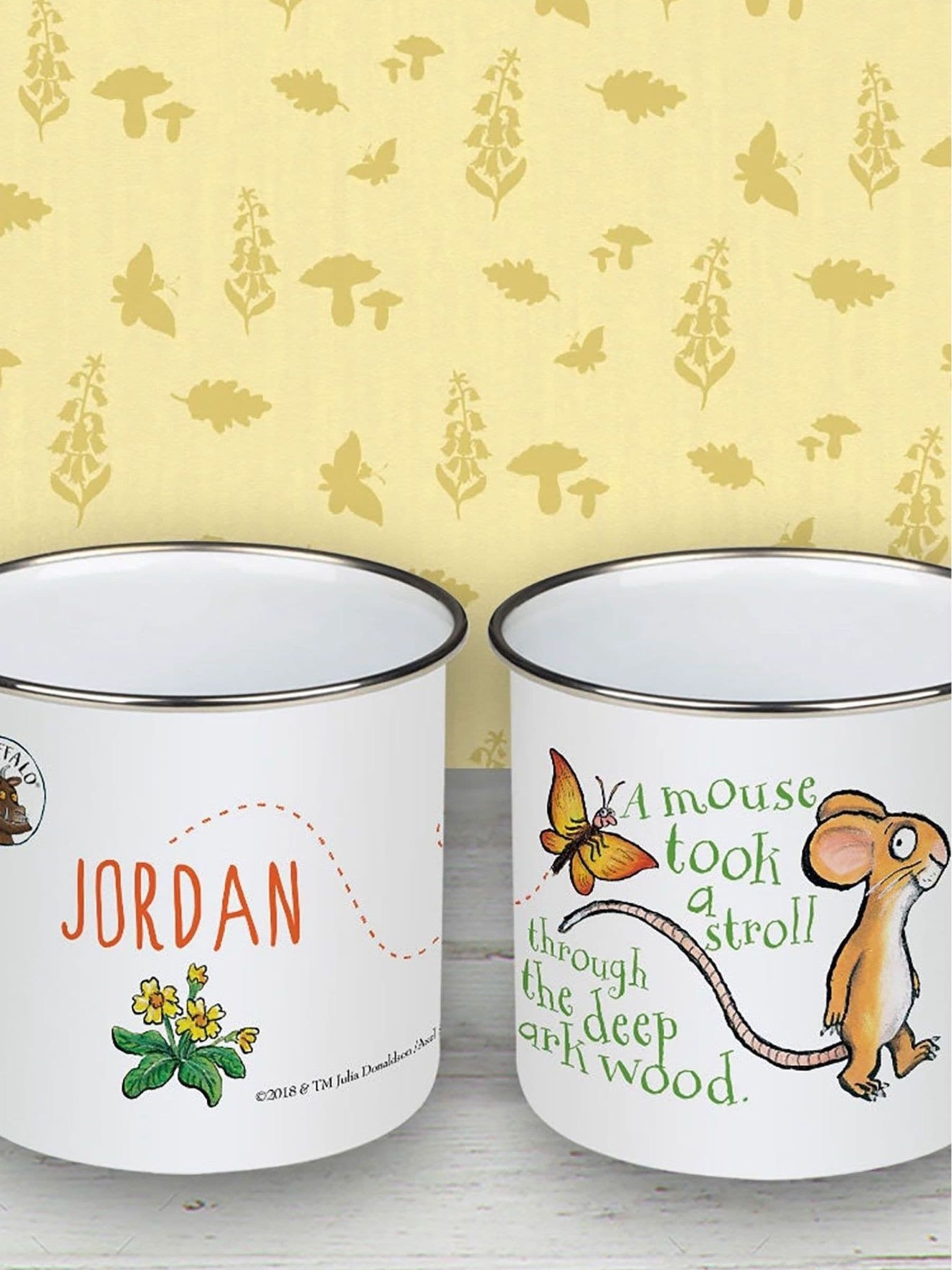 Star Editions personalised Gruffalo white enamel mug (British brand)
