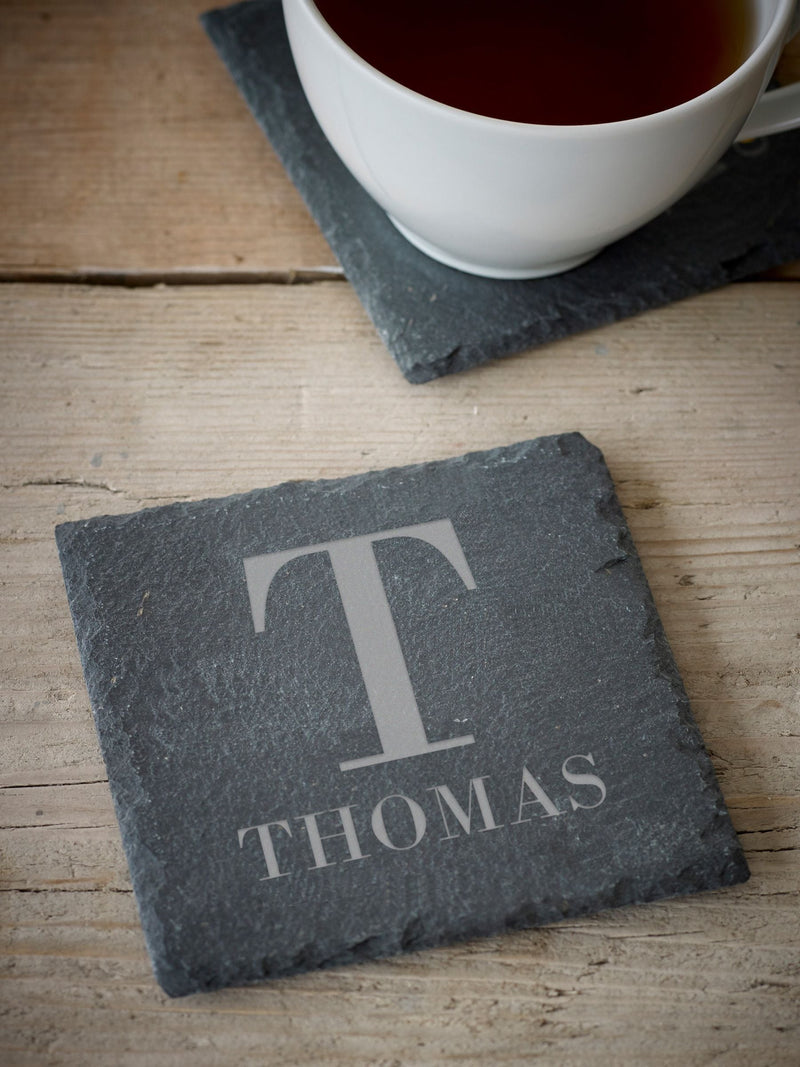 Personalised slate coaster with initial and name - British product