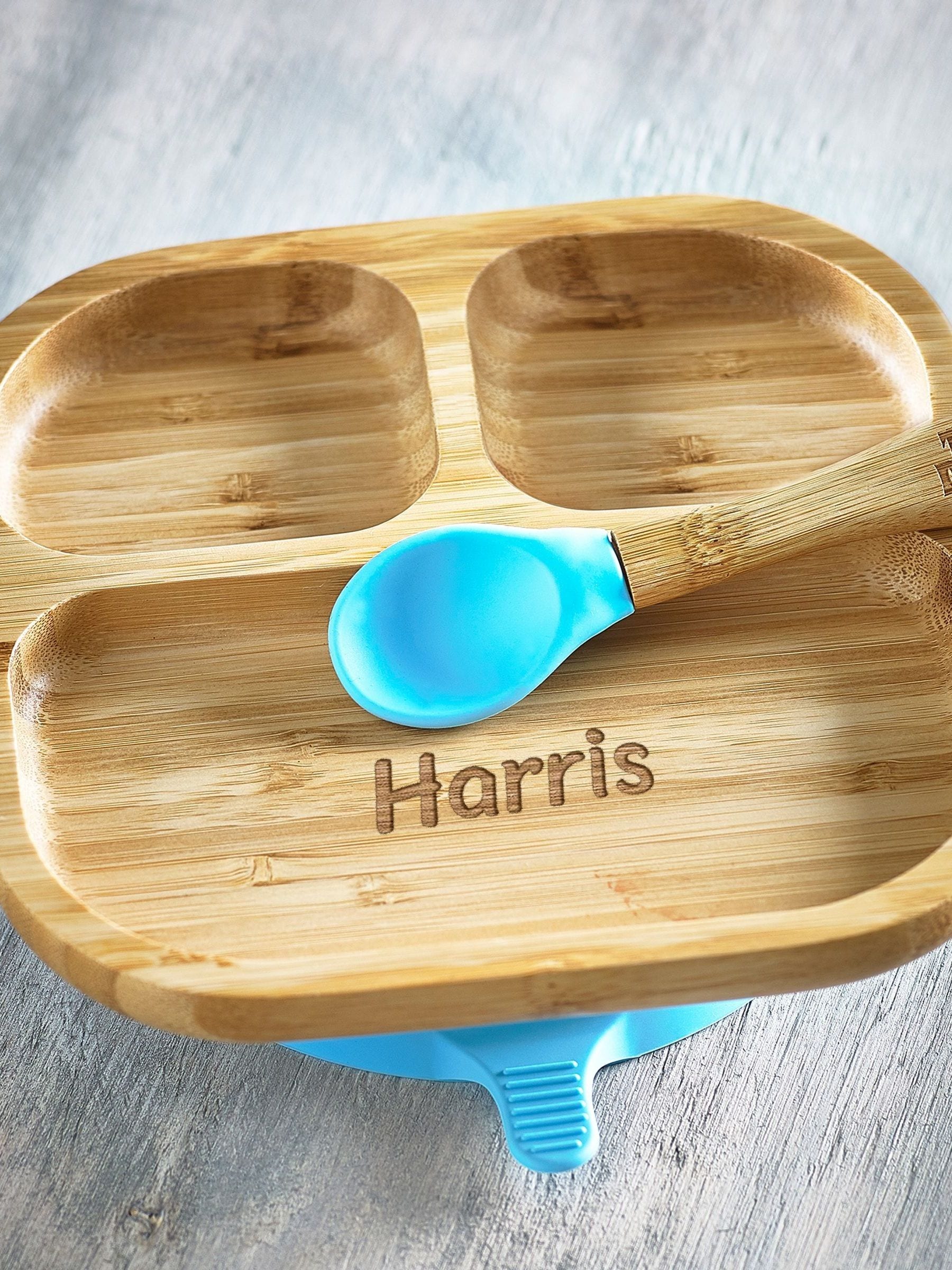 Loveabode personalised baby suction plate with spoon and fork, imported from the UK