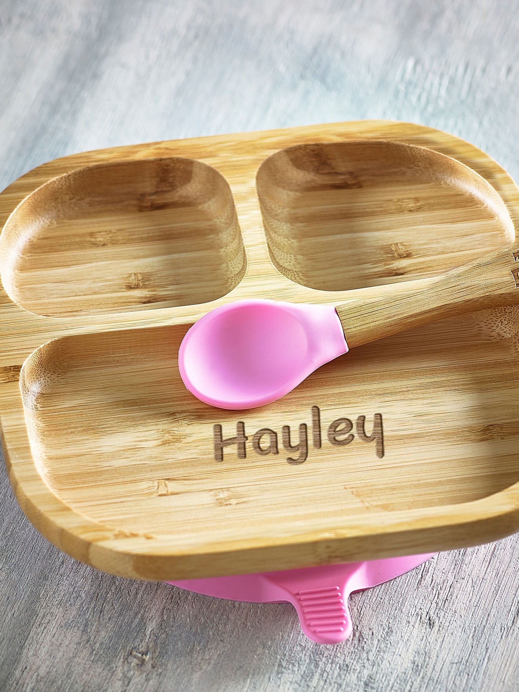 Loveabode personalised baby suction plate with spoon and fork, imported from the UK