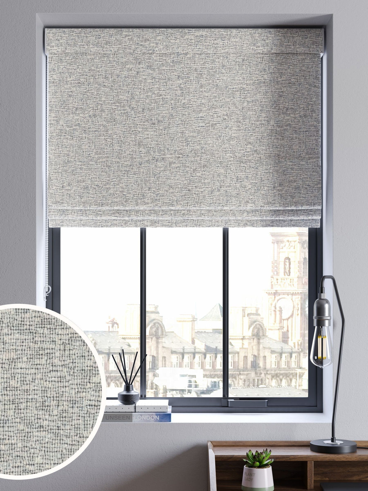 Next cross-hatch roman blind made to measure black white (British brand)