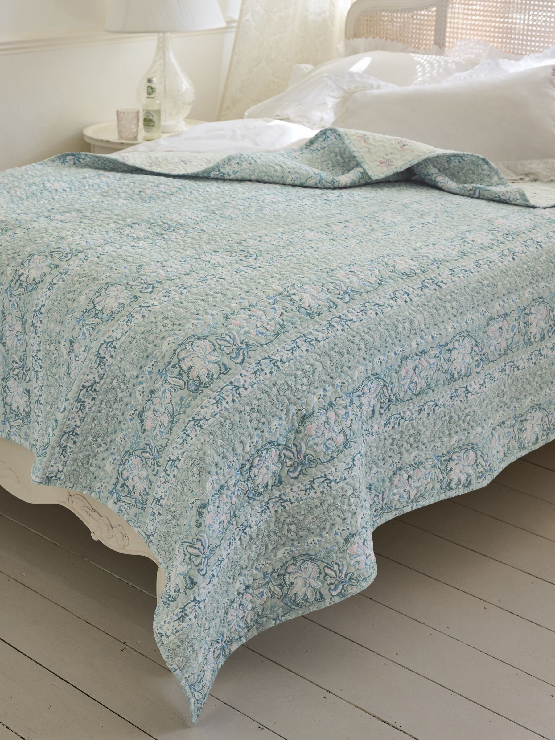 Shabby Chic Blue Bedouin Rosabelle quilted bedspread (British brand)