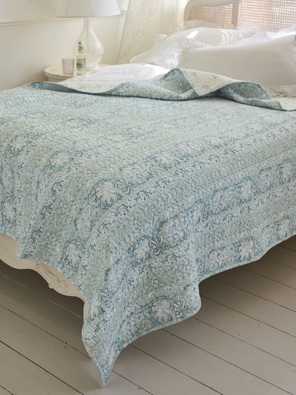 Shabby Chic Blue Bedouin Rosabelle quilted bedspread (British brand)