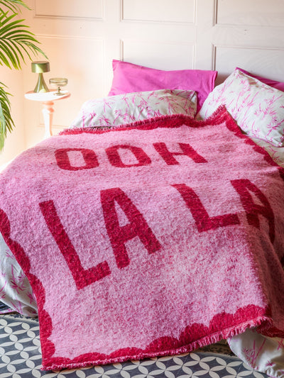 Next Rockett St George Pink Ooh La La Slogan Brushed Throw- Buy online at McGrocer