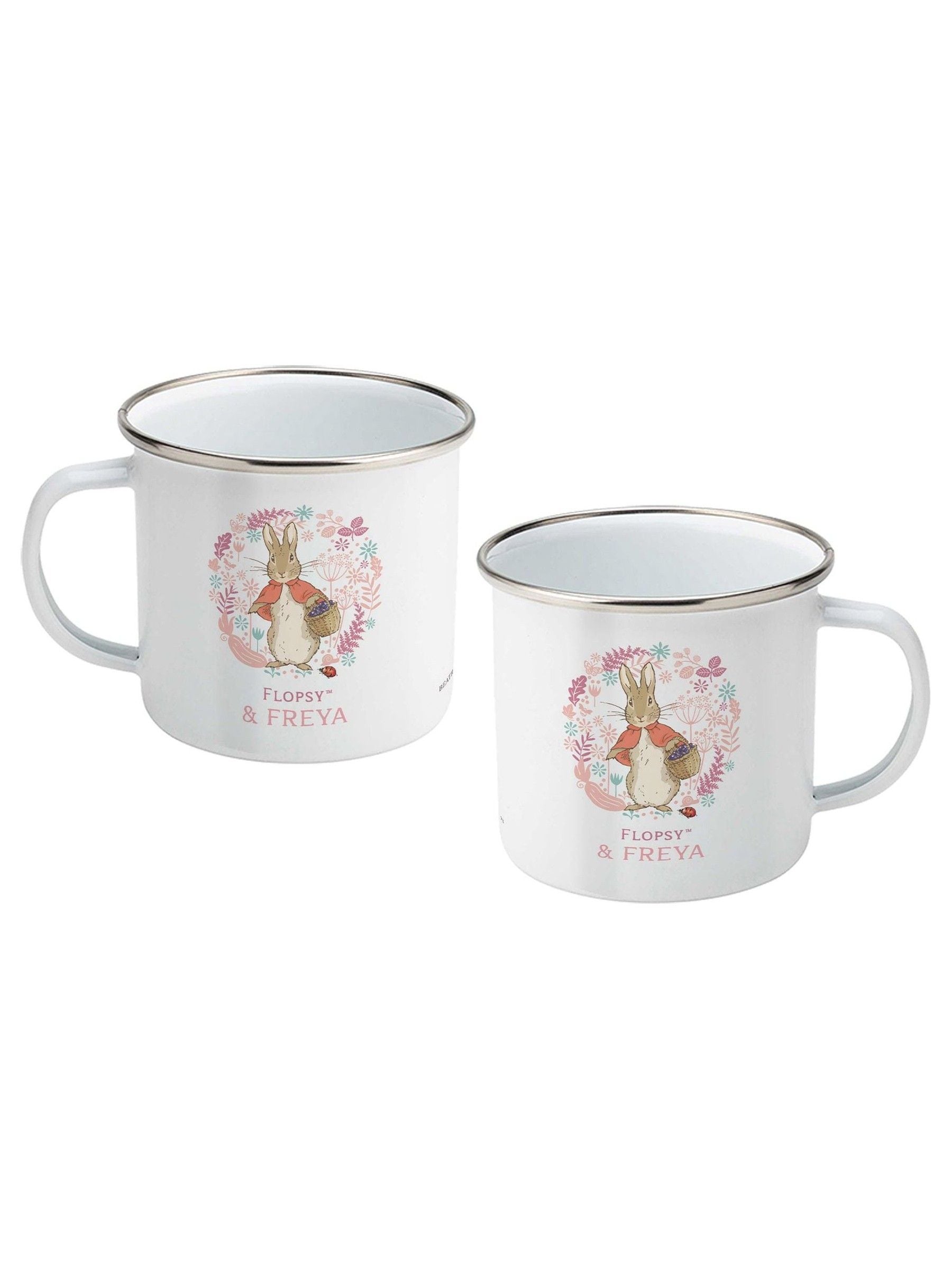 Star Editions Personalised Flopsy Bunny Enamel Mug with Peter Rabbit Design, imported from the UK