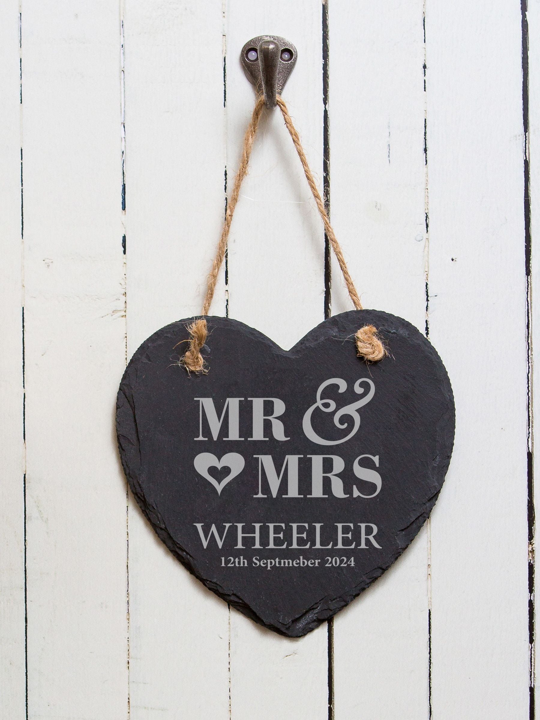 Slate heart personalised wedding gift 15cm (British brand)