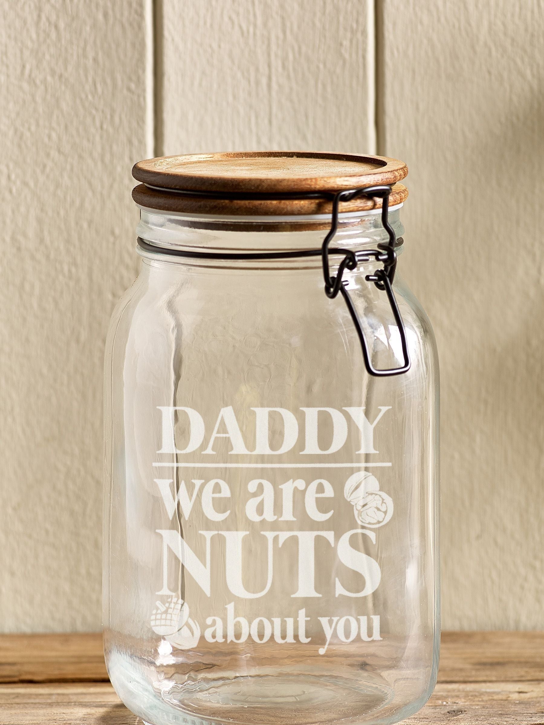 Personalised glass nut jar 1500ml, UK version