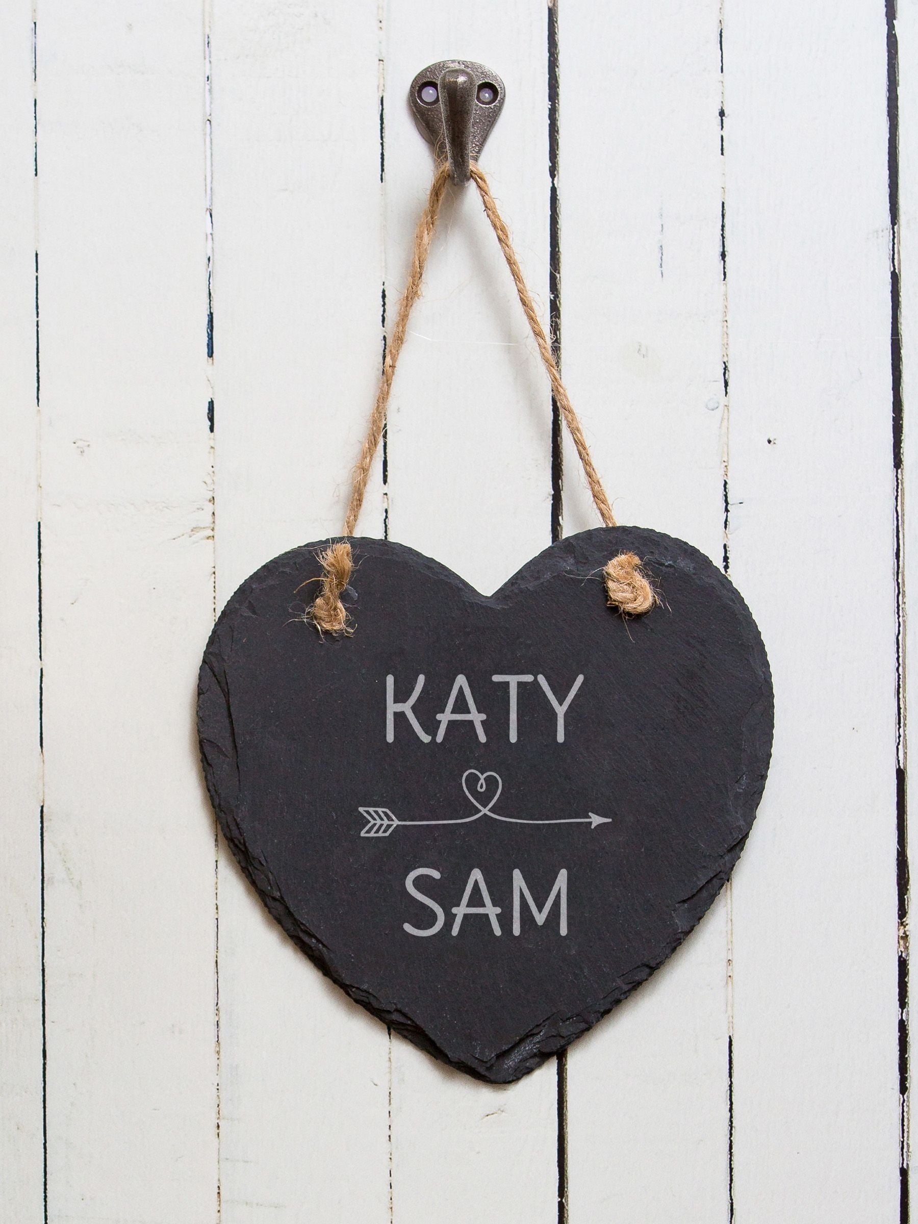 Slate heart sign personalised laser engraved 15cm (British brand)