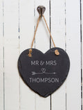 Slate heart sign personalised laser engraved 15cm (British brand)