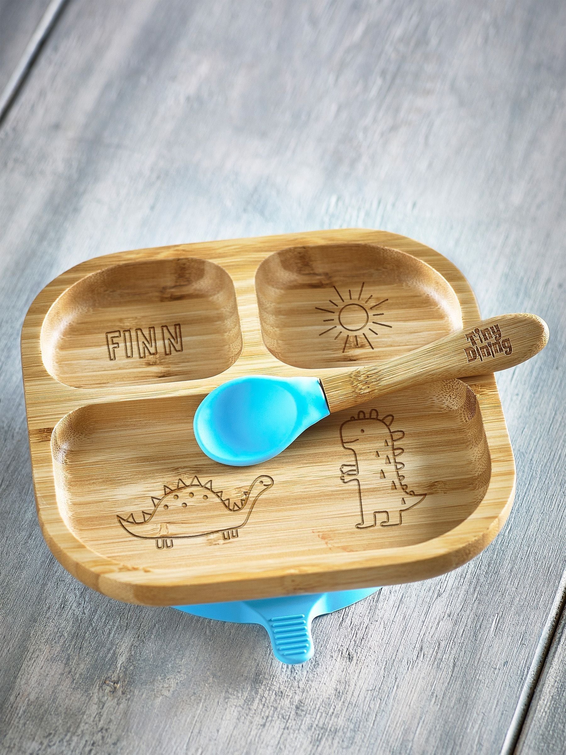 Loveabode personalised wooden feeding plate (British brand)