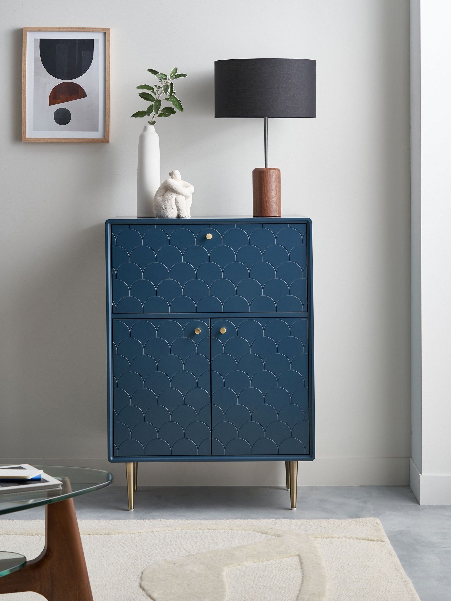 La Redoute Prussian Blue Luxore Pine bar cabinet, UK version
