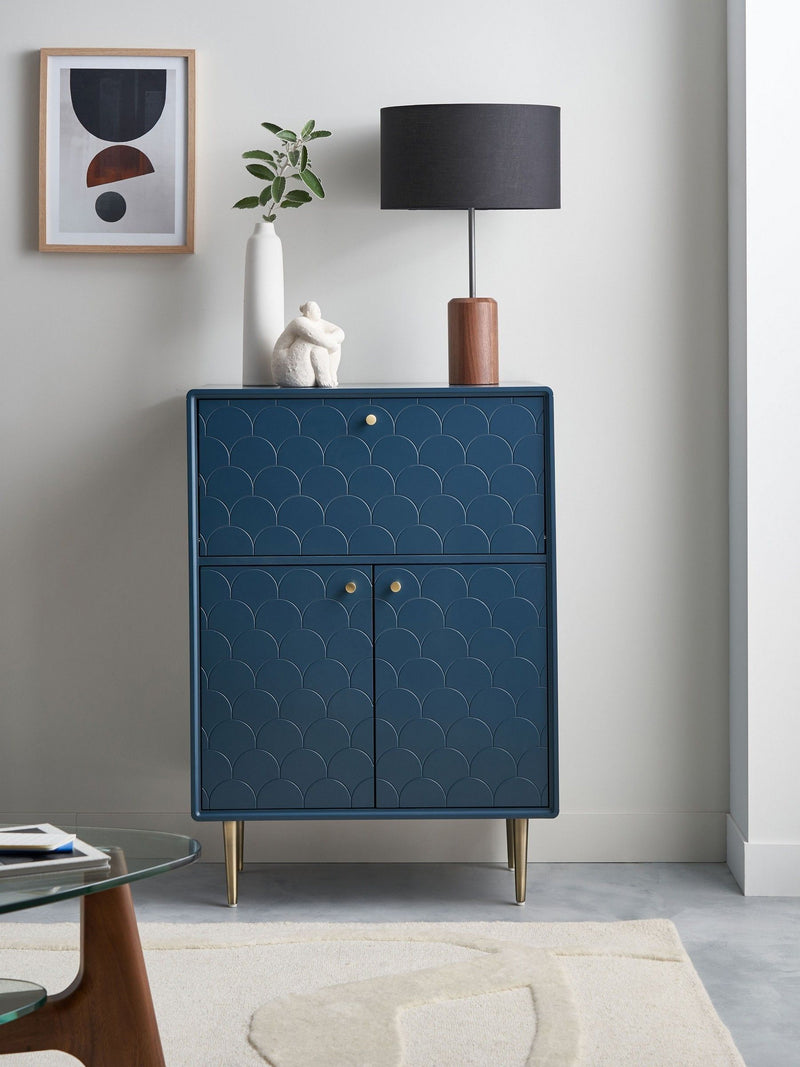 La Redoute Prussian Blue Luxore Pine bar cabinet, UK version