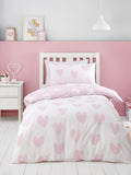 Catherine Lansfield pink supersoft brushed cotton hearts duvet cover set - British product