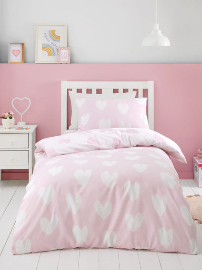 Next Catherine Lansfield Pink Supersoft 100% Brushed Cotton Hearts Duvet Cover Set- Buy online at McGrocer