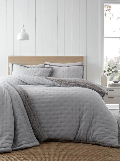Silver Grey Soft Sherpa Duvet Cover Set