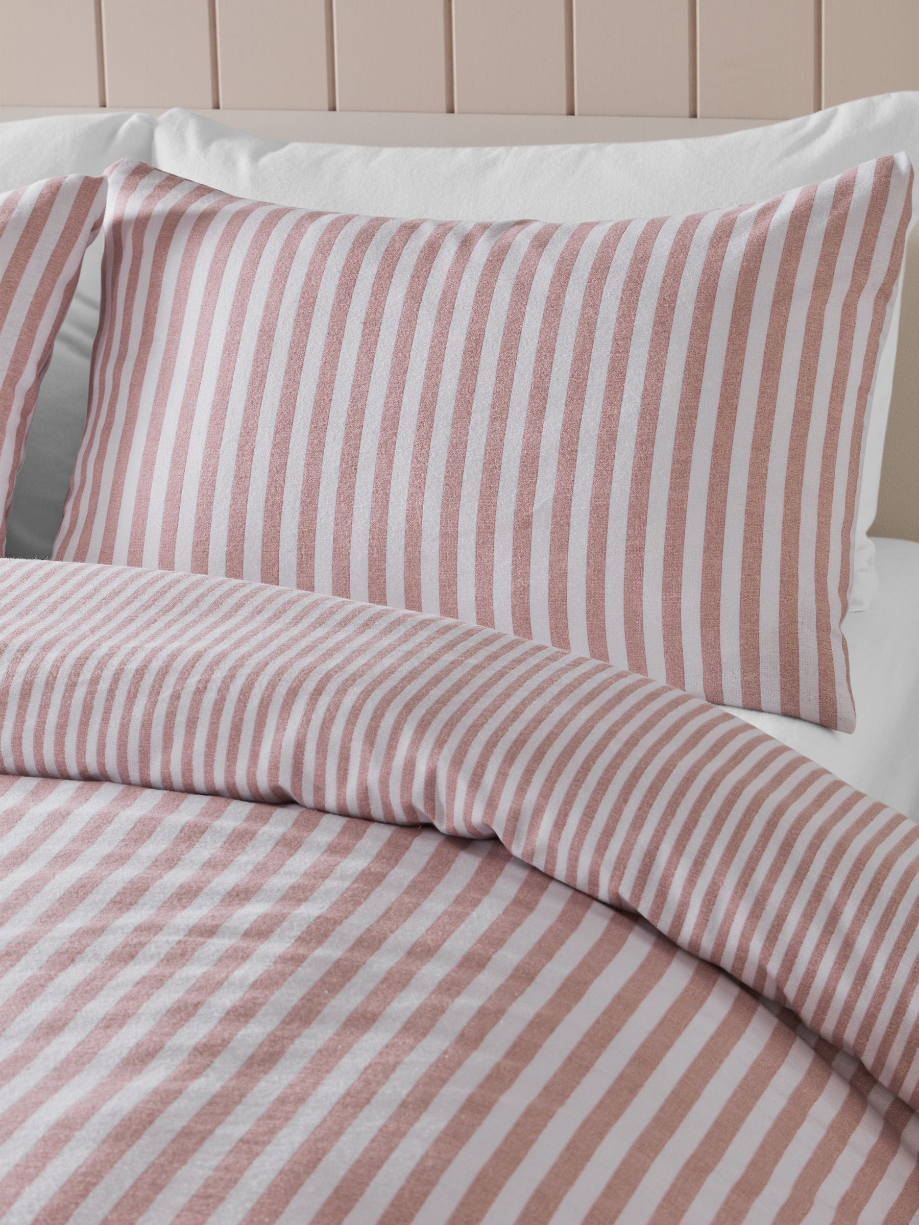 Catherine Lansfield blush pink reversible stripe duvet cover set - British product
