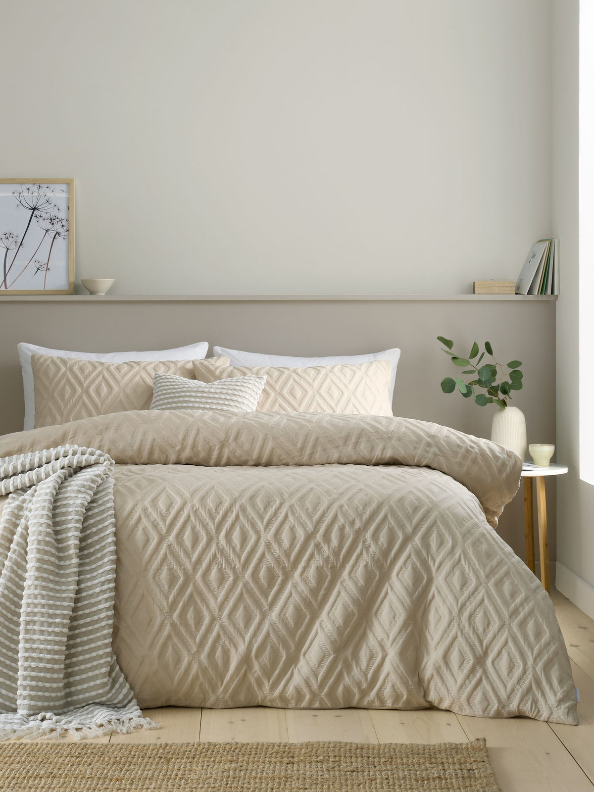 Catherine Lansfield Natural Jacob Geo duvet cover set - British product
