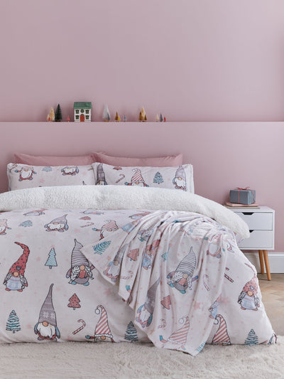 Next Catherine Lansfield Blush Pink Christmas Festive Gonk Cosy Fleece Duvet Cover Set- Buy online at McGrocer