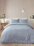Catherine Lansfield Chambray blue reversible stripe duvet cover set - British product