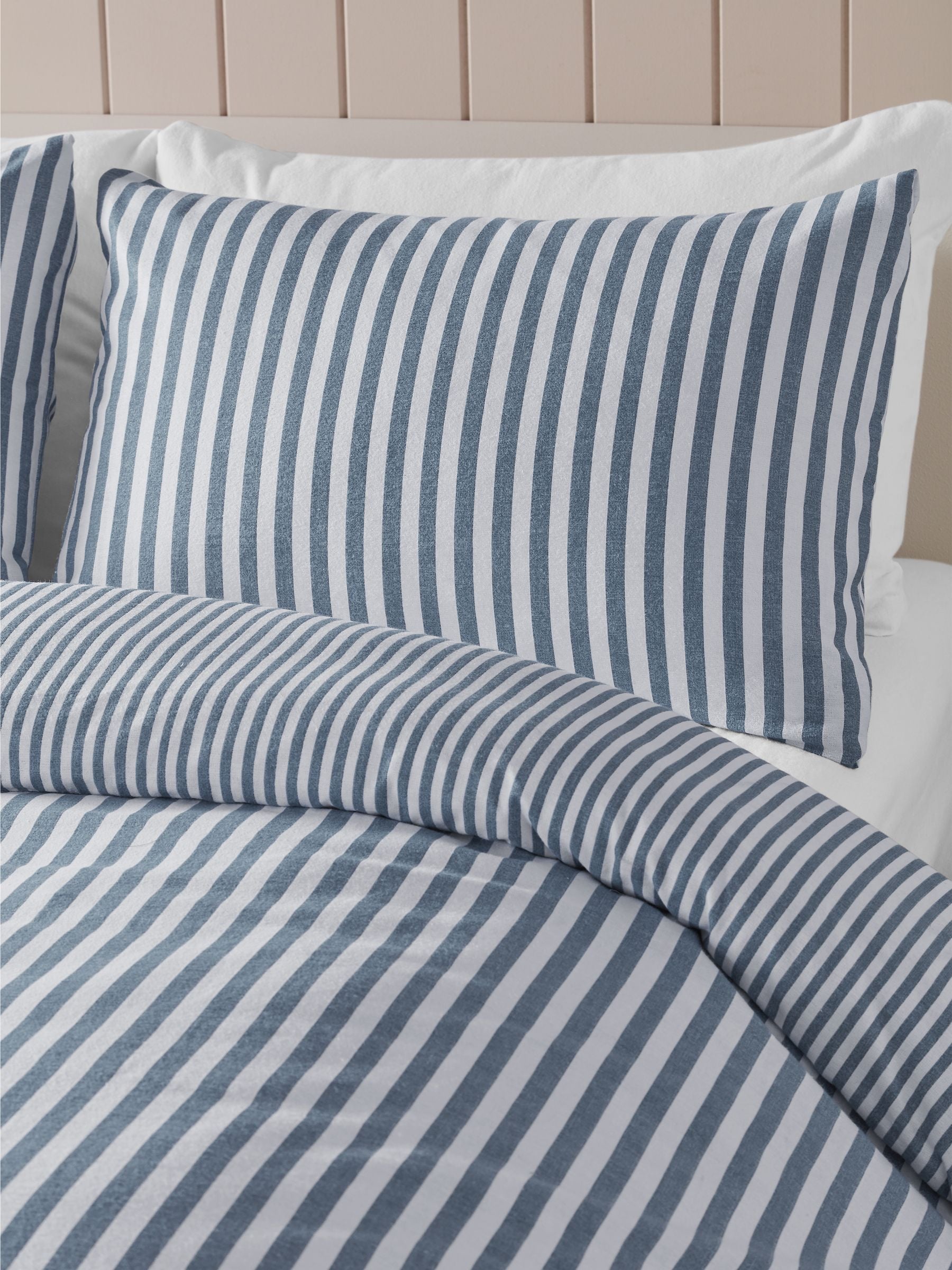 Catherine Lansfield Chambray blue reversible stripe duvet cover set - British product