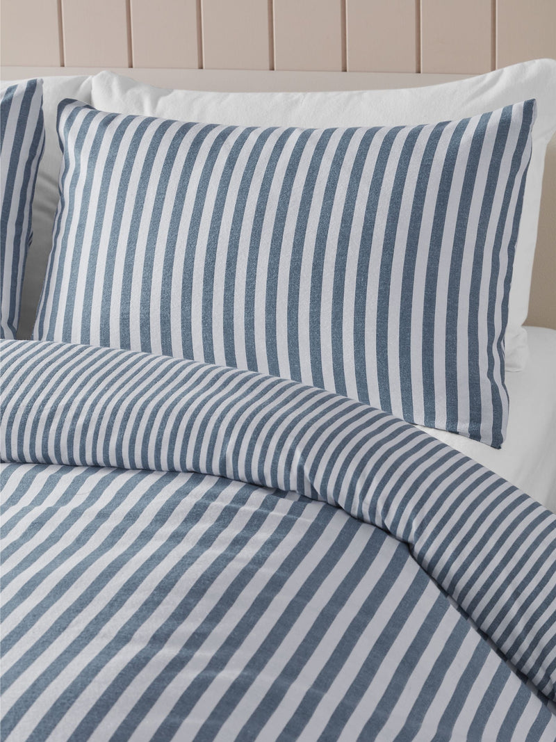 Catherine Lansfield Chambray blue reversible stripe duvet cover set - British product