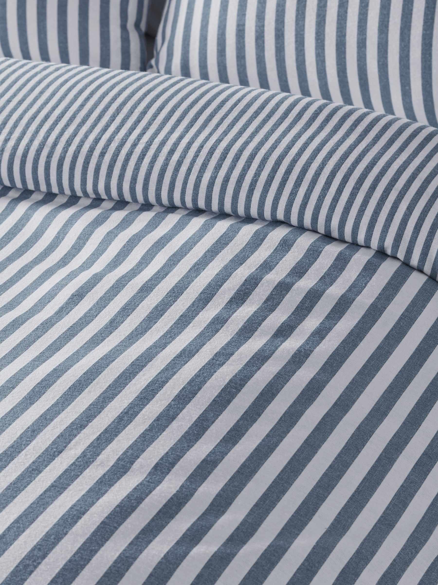 Catherine Lansfield Chambray blue reversible stripe duvet cover set - British product