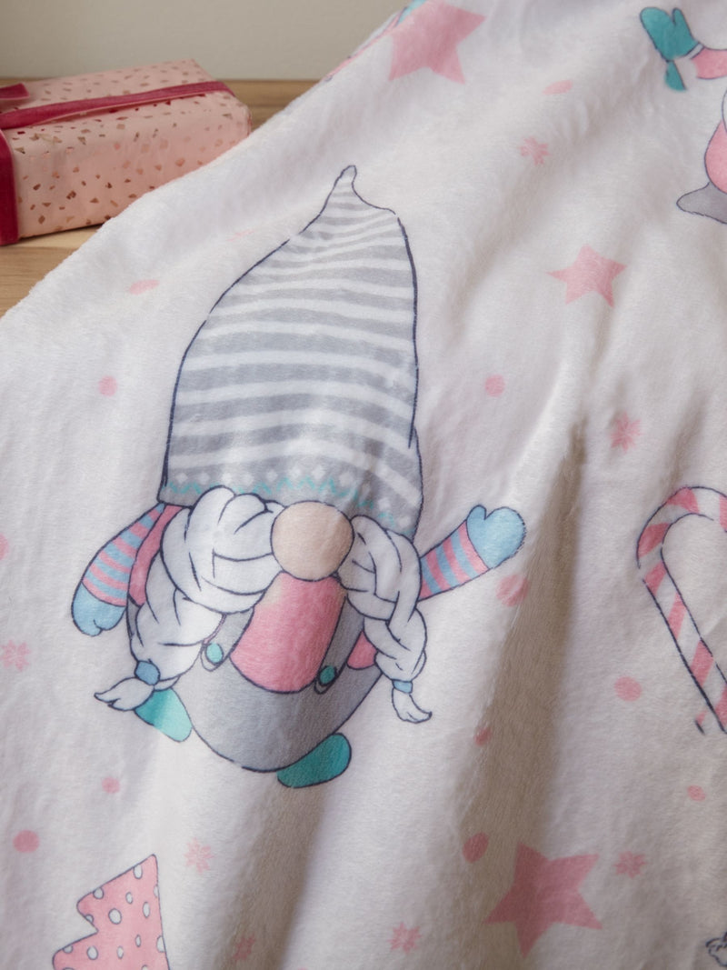 Catherine Lansfield blush pink Christmas gonks fleece throw 130x170cm, UK version