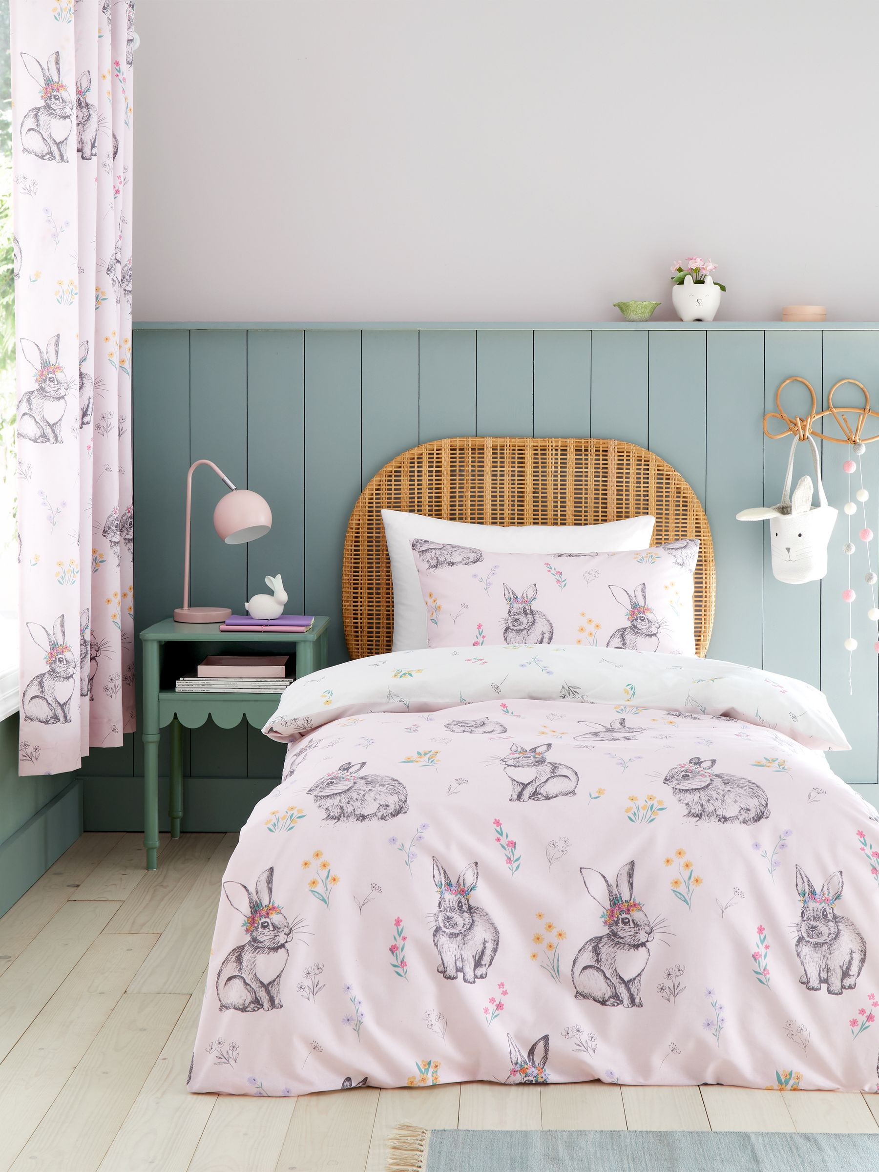 Catherine Lansfield pink bunny tail reversible duvet cover set - British product