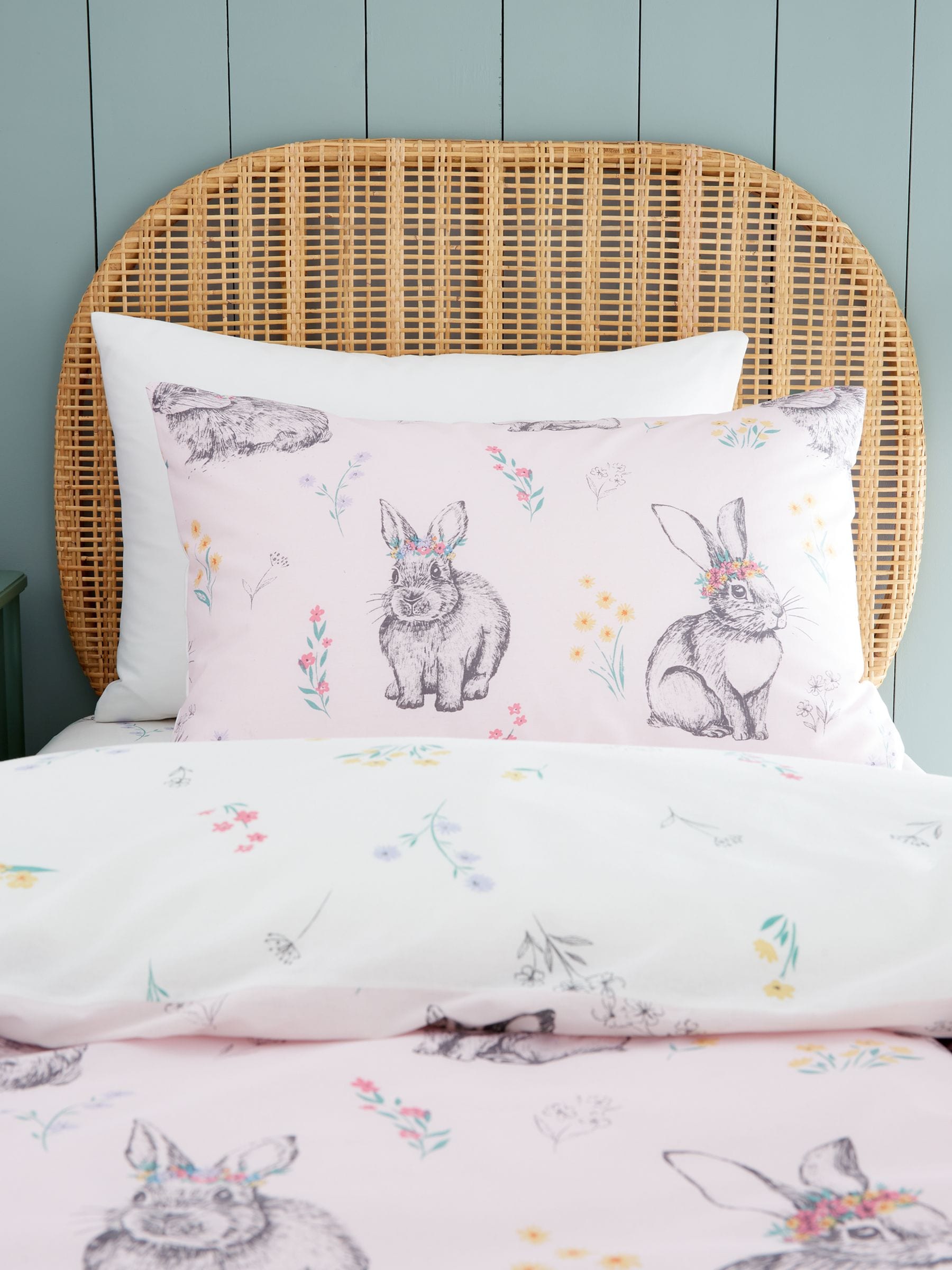 Catherine Lansfield pink bunny tail reversible duvet cover set - British product