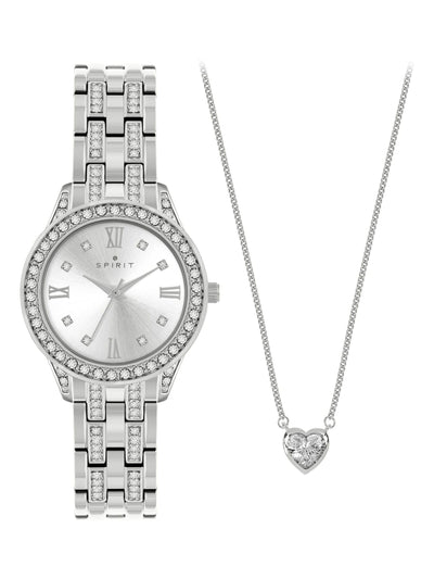 Next Spirit Ladies Silver Tone Bracelet Watch and Heart-Shaped Stone Necklace Fashion Jewellery Set- Buy online at McGrocer