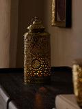 Small Gold Patterned Cutout Metal Lantern
