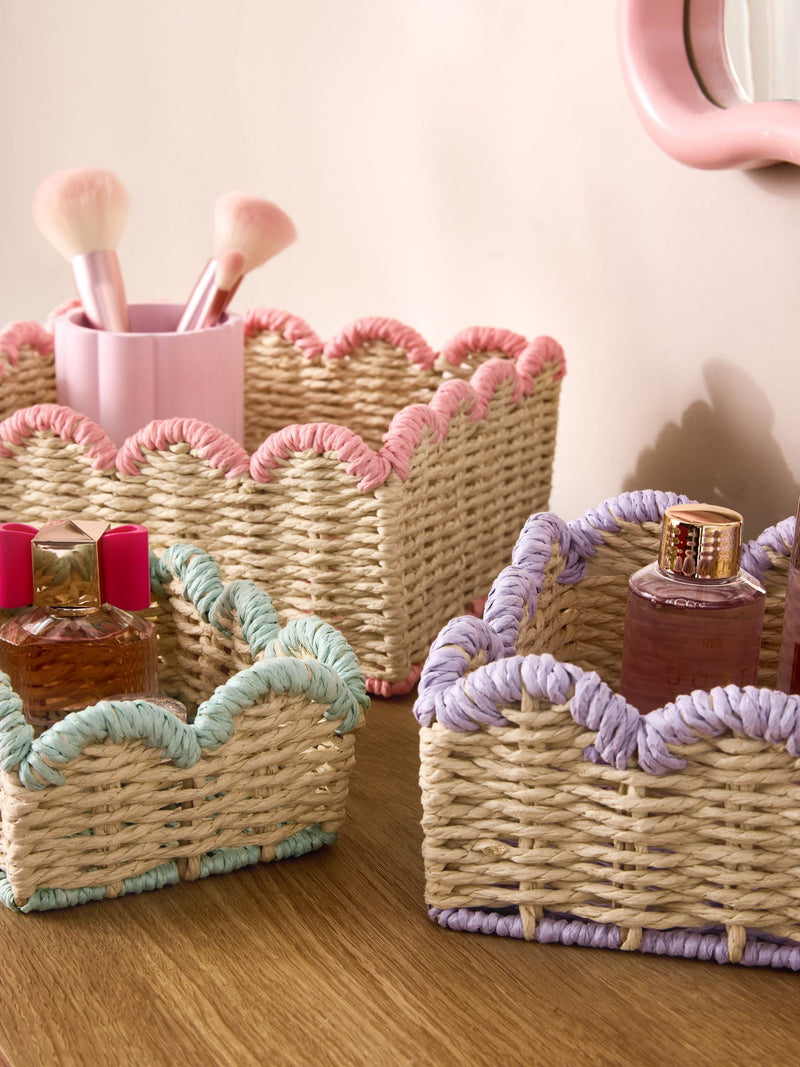 Set of 3 pastel mini scallop storage baskets (British brand)