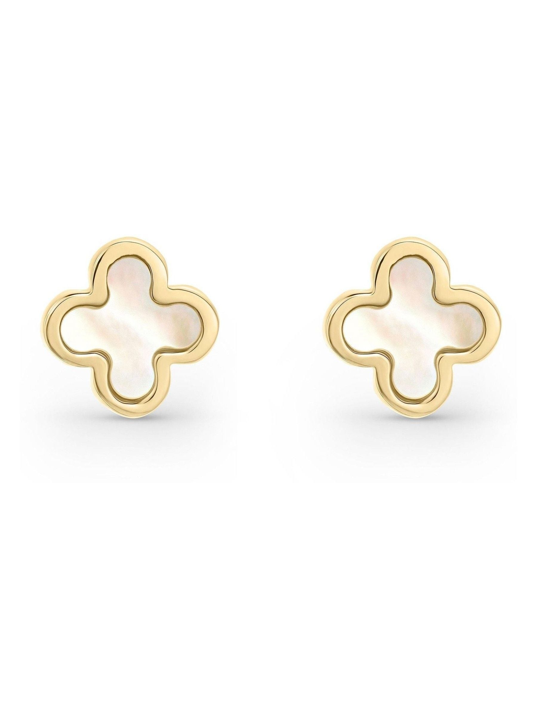 Beaverbrooks 9ct gold mother of pearl clover stud earrings, UK version