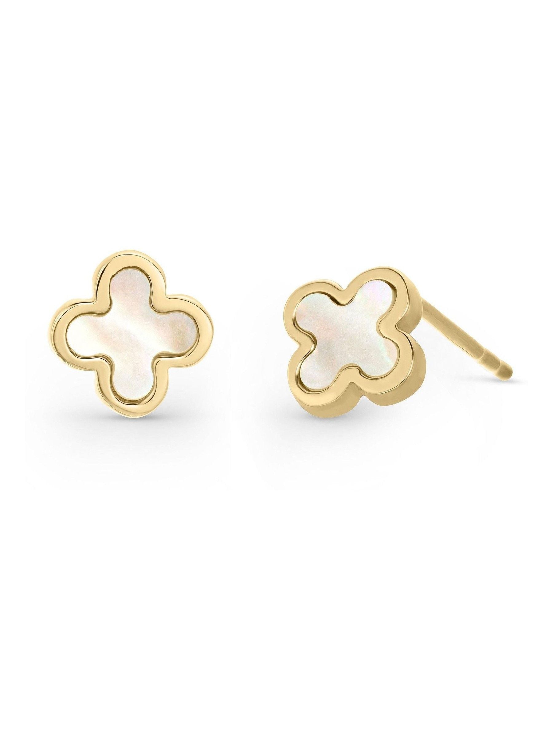 Beaverbrooks 9ct gold mother of pearl clover stud earrings, UK version