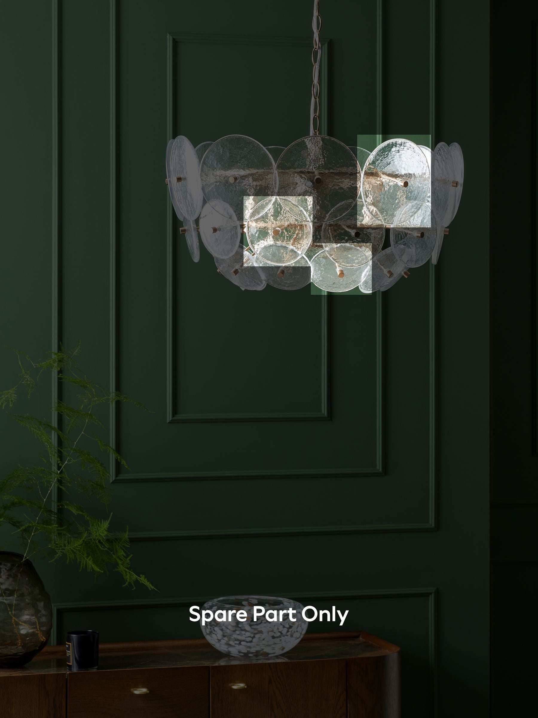 Clear spare glass set for Alderley chandeliers, imported from the UK