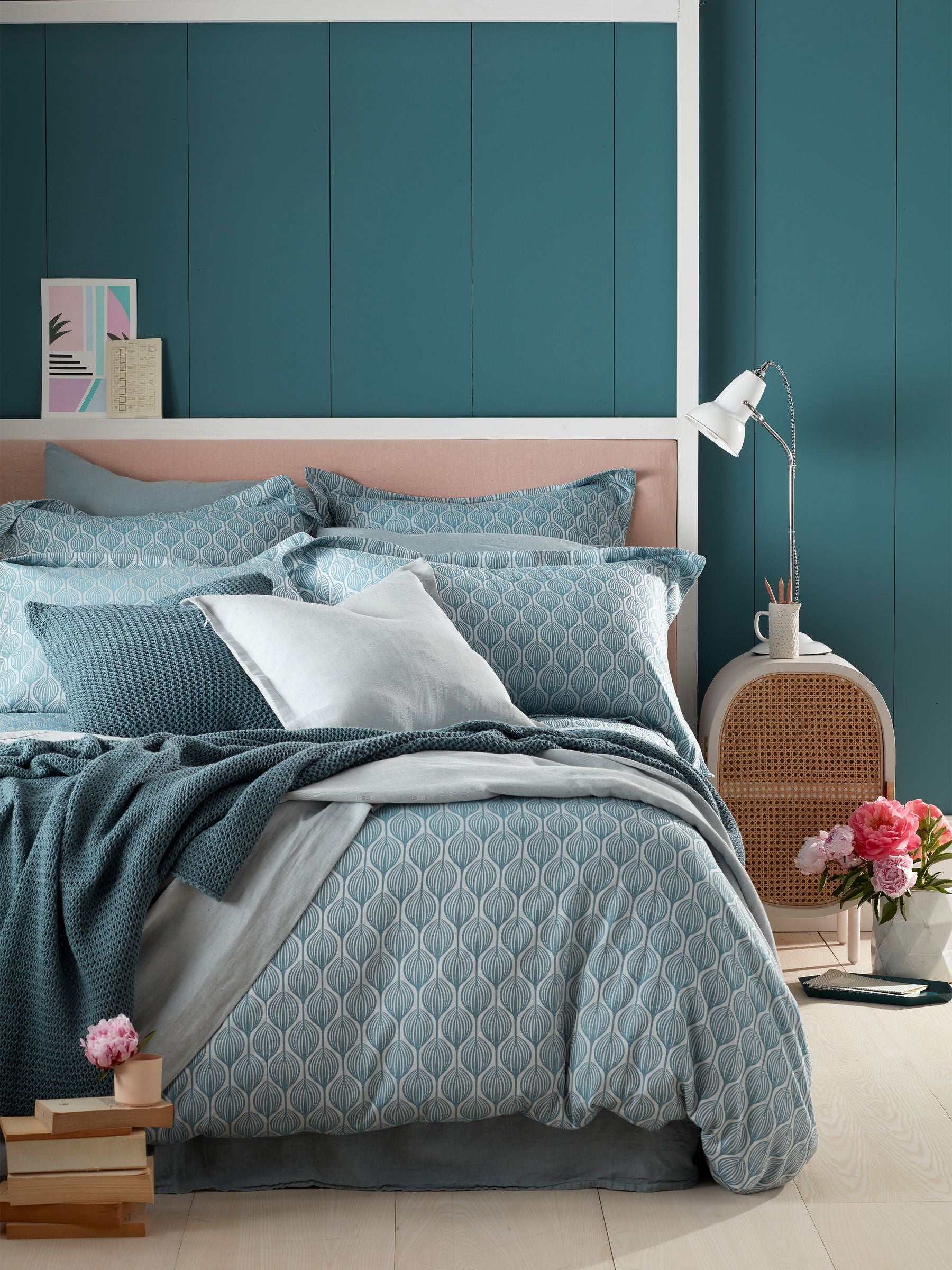 Secret Linen Store Teal Teasels 100% Cotton Duvet Cover