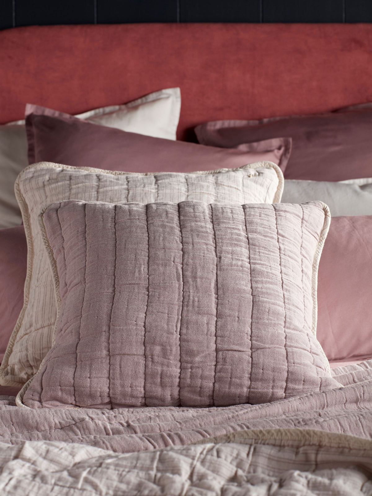 Secret Linen Store Vintage Rose Vivienne quilted cushion cover 50x50cm (British brand)