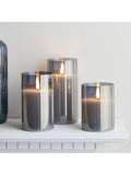 Lights4fun TruGlow® Rauchgrau LED-Glas Kerzen-Trio