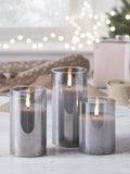 Lights4fun smoked grey LED glass candle trio, UK version