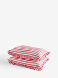 Lucy Tiffney pink stripe ruffle pillowcases set of 2, imported from the UK