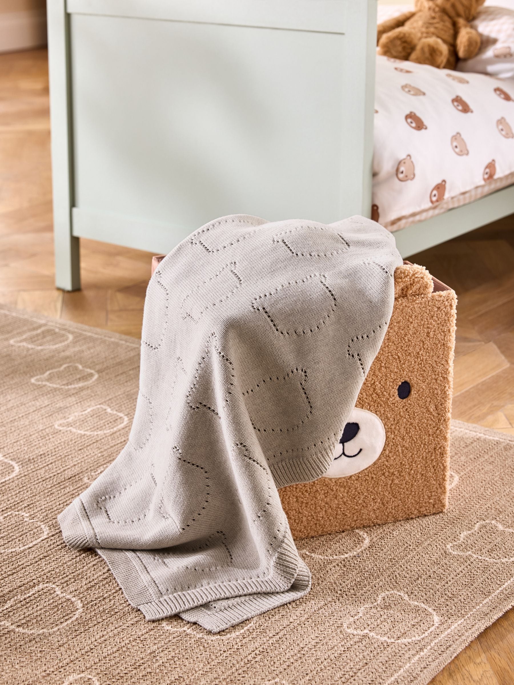 Jojo Maman Bébé bear pointelle knit baby blanket 90x70cm - British product
