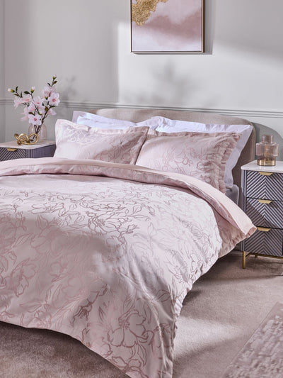 Next Lipsy Pink Paige Floral Jacquard Duvet Cover and Pillowcase Set- Buy online at McGrocer