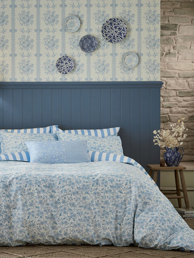 Next Burleigh X Bedeck Of Belfast Arden Light Blue Cotton Duvet Cover and Pillowcase Set Single- Buy online at McGrocer